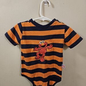 Vintage Sesame Street Elmo Striped Orange and Black Bodysuit